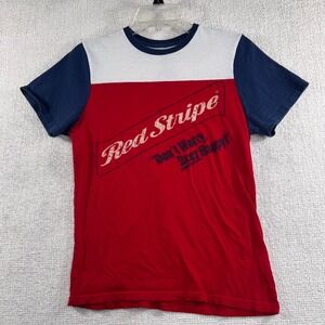 Red Stripe Beer T Shirt Mens Size S White Blue Red Graphic Tee‎